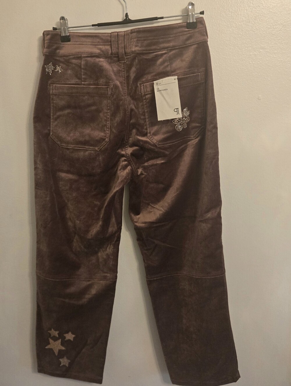 Pilcro The Wanderer Brown Velvet Beaded Stars Pants NWT Size 27 - Picture 2 of 12